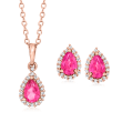 1.50 ct. t.w. Pink Topaz and .30 ct. t.w. White Zircon Jewelry Set: Pendant Necklace and Earrings in 18kt Rose Gold Over Sterling