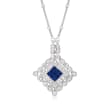 C. 1990 Vintage .35 ct. t.w. Sapphire and .50 ct. t.w. Diamond Pendant Necklace in 14kt White Gold