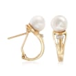 7-7.5mm Cultured Pearl Earrings with Diamond Accents in 14kt Yellow Gold