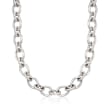 Andiamo Sterling Silver Oval Link Necklace with Black Onyx