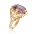 C. 1960 Vintage 3.80 Carat Amethyst Openwork Scroll Ring in 14kt Yellow Gold