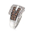 C. 1990 Vintage 1.00 ct. t.w. Brown and White Diamond Buckle Ring in 14kt White Gold