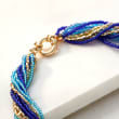 Italian Blue and Golden Murano Glass Bead Torsade Necklace with 18kt Gold Over Sterling