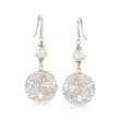6.5-7.5mm Cultured Pearl and Sterling Silver Sand Dollar Drop Earrings