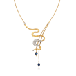 C. 1990 Vintage 1.10 ct. t.w. Sapphire and .40 ct. t.w. Diamond Snake Drop Necklace in 14kt Yellow Gold
