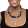 Italian Blue and Golden Murano Glass Bead Torsade Necklace with 18kt Gold Over Sterling 18-inch