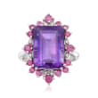 7.00 Carat Amethyst and .90 ct. t.w. Ruby Frame Ring in Sterling Silver