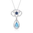 C. 1990 Vintage 2.10 Carat Sky Blue Topaz and .60 Carat Sapphire Pendant Necklace with .75 ct. t.w. Diamonds in 14kt and 18kt White Gold