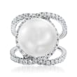 13-14mm Cultured South Sea Pearl Ring with 1.00 ct. t.w. Diamonds in 18kt White Gold