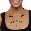Onyx Bead Station Necklace in 18kt Gold Over Sterling 18-inch