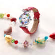 Italian Woman's Floral Multicolored Murano Glass 26mm Watch with Red Leather