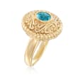 1.60 Carat Blue Topaz Scroll Ring in 14kt Yellow Gold