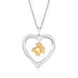 Two-Tone Heart and Paw Pendant Necklace in Sterling Silver with 14kt Yellow Gold