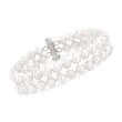 6-6.5mm Cultured Pearl Two-Strand Bracelet with Sterling Silver