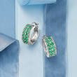 1.90 ct. t.w. Emerald and .43 ct. t.w. Diamond Hoop Earrings in Sterling Silver