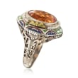 C. 1950 Vintage 4.00 Carat Citrine and Cultured Seed Pearl Ring with Enamel in 14kt Two-Tone Gold