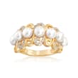 4.5-5mm Cultured Pearl and .10 ct. t.w. Diamond Swirl-Edge Ring in 18kt Gold Over Sterling