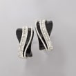 Black Onyx and 1.20 ct. t.w. Diamond Crisscross Earrings in 18kt White Gold