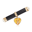 C. 1980 Vintage 1.60 Carat Citrine Heart and Black Onyx Bar Pin With Cultured Pearls in 14kt Gold
