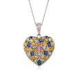 8.00 ct. t.w. Multicolored Sapphire and .10 ct. t.w. Diamond Heart Pendant Necklace in Sterling Silver