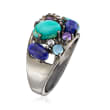 Turquoise, Lapis and .20 ct. t.w. Multi-Gem Ring in Sterling Silver