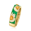 Green and White Enamel Daisy Ring with .30 ct. t.w. Citrines in 18kt Gold Over Sterling