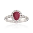 1.20 Carat Pear-Shaped Ruby and .75 ct. t.w. Diamond Ring in 14kt White Gold