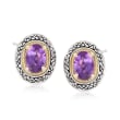 1.70 ct. t.w. Amethyst Earrings in Sterling Silver and 14kt Yellow Gold