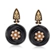 C. 1940 Vintage Black Onyx and Cultured Pearl Earrings in 14kt Yellow Gold