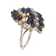 C. 1960 Vintage 3.00 ct. t.w. Sapphire and .85 ct. t.w. Diamond Cluster Ring in 14kt White Gold
