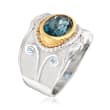 3.40 Carat London Blue Topaz and .10 ct. t.w. Aquamarine Ring in Two-Tone Sterling Silver