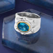 3.40 Carat London Blue Topaz and .10 ct. t.w. Aquamarine Ring in Two-Tone Sterling Silver