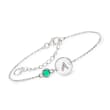Sterling Silver Personalized Single-Initial Disc Bracelet with Birthstone