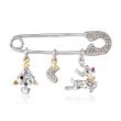.15 ct. t.w. Diamond and Multi-Gem Christmas Safety Pin in Sterling Silver with 14kt Yellow Gold