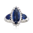 C. 1990 Vintage 3.16 ct. t.w. Sapphire and .33 ct. t.w. Diamond Marquise Ring in Platinum