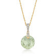 5.55 Carat Green Prasiolite Pendant Necklace with Diamonds in 14kt Yellow Gold