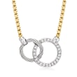 ALOR &quot;Classique&quot; .20 ct. t.w. Diamond Interlocking Circle Necklace in Yellow Stainless Steel and 18kt White Gold