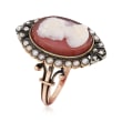 C. 1880 Vintage Agate Cameo and Cultured Pearl Ring With Diamonds in Sterling Silver and 18kt Gold