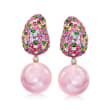 12-13mm Pink Cultured Pearl, 3.80 ct. t.w. Multi-Gemstone and .28 ct. t.w. Diamond Removable Drop Earrings in 18kt Rose Gold