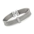 ALOR &quot;Classique&quot; Gray Stainless Steel Cable Cuff Bracelet with .19 ct. t.w. Diamonds and 18kt White Gold