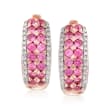 .50 ct. t.w. Pink Sapphire Huggie Hoop Earrings with .12 ct. t.w. Diamonds in 14kt Rose Gold