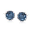6.50 ct. t.w. Sapphire and .20 ct. t.w. White Topaz Stud Earrings in Sterling Silver 