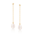 8-8.5mm Cultured Pearl and Bead Chain Drop Earrings in 14kt Yellow Gold