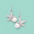 8-8.5mm Cultured Pearl Starfish Earrings in Sterling Silver