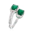 2.70 ct. t.w. Emerald and .51 ct. t.w. Bypass Ring in 18kt White Gold