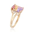 4.70 Carat Ametrine Ring with Diamonds in 14kt Yellow Gold