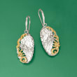 Sterling Silver and 14kt Yellow Gold Hammered Scrollwork Earrings