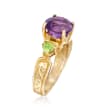 C. 1990 Vintage 1.00 Carat Amethyst and .50 ct. t.w. Peridot Ring in 10kt Yellow Gold