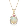 12x10mm Opal Cabochon and .24 ct. t.w. Multi-Stone Pendant Necklace in 14kt Yellow Gold