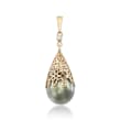 11-12mm Black Cultured Tahitian Pearl Pendant with Diamond Accent in 14kt Yellow Gold